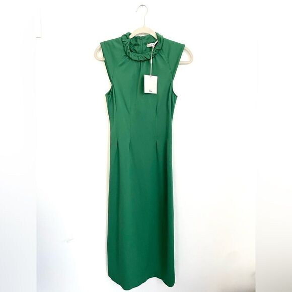 NWT TIBI Green Pique Knit ASTOR Corset Back Cutout Midi Dress - Picture 9 of 12